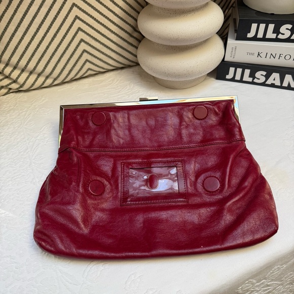 HOBO Red Leather Clutch with Sleek Fold-Over Design